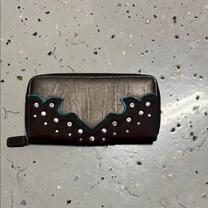 Elegant Black and Teal Studded Wallet